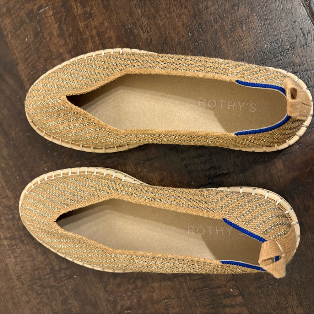 Rothy's Tan Knit Flats with Blue Accent